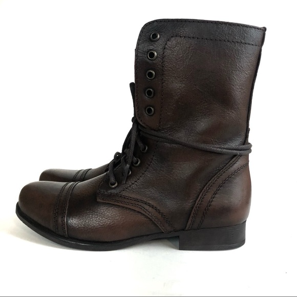 Steve Madden Brown Leather Troopa Combat Boots Sz 8.5 - Picture 3 of 8